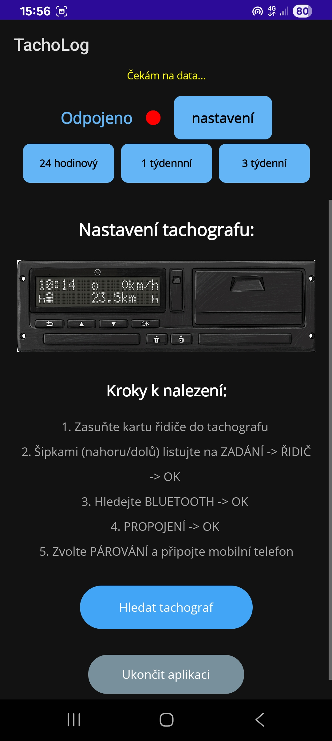 Tacholog obrazovka 2